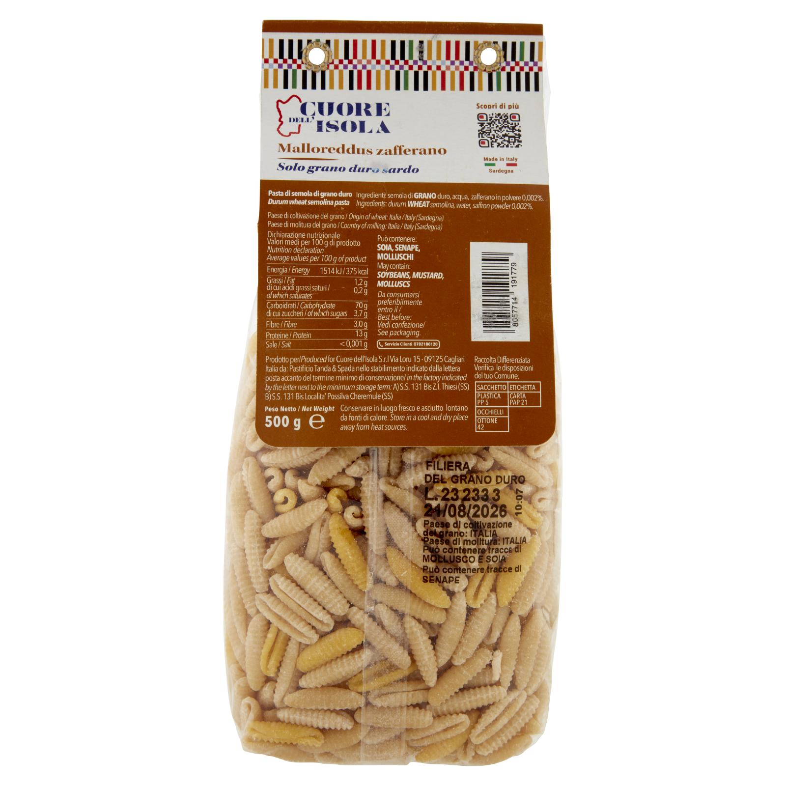 Cuore dell'Isola Malloreddus zafferano 500 g