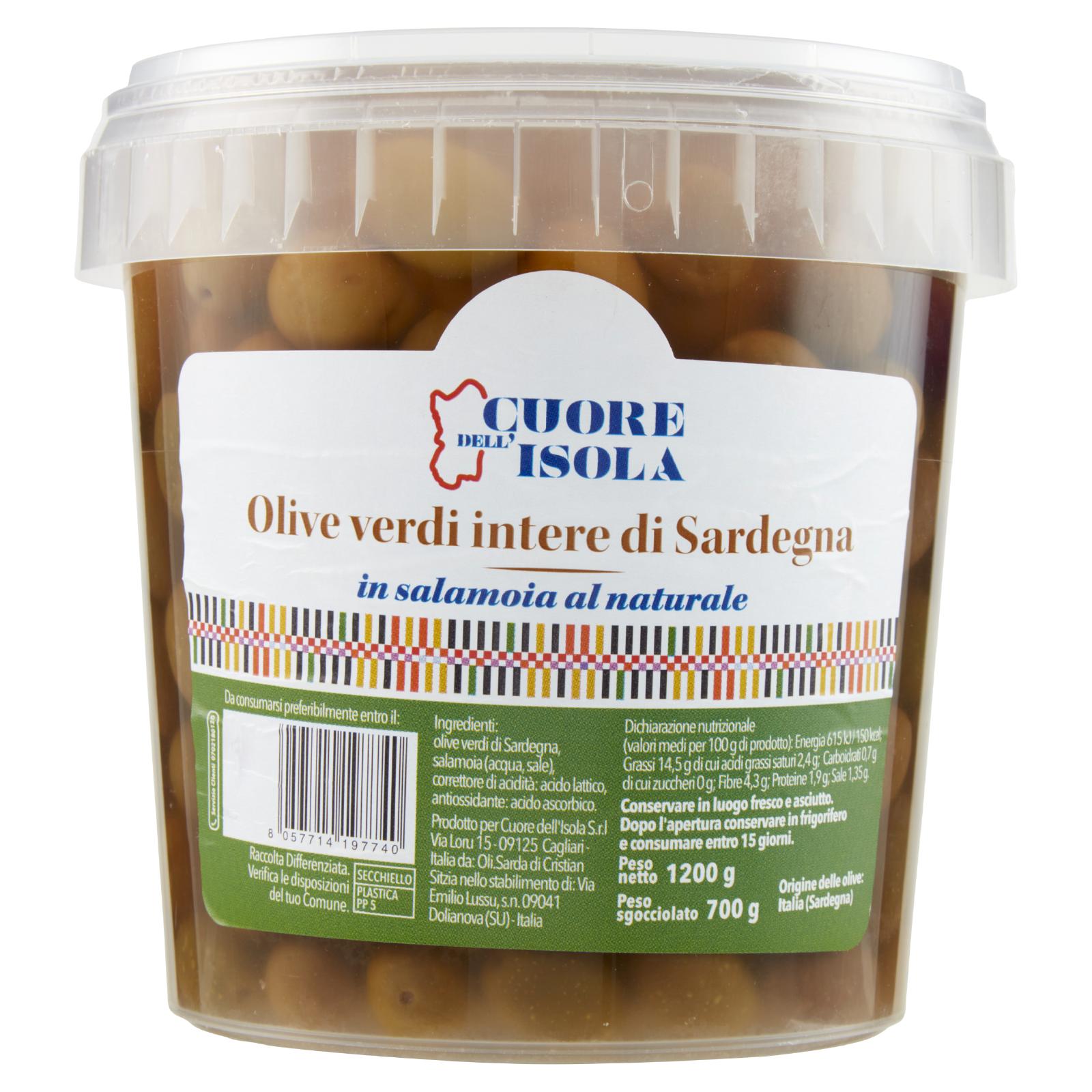 Cuore dell'Isola Olive verdi intere di Sardegna in salamoia al naturale 1200 g