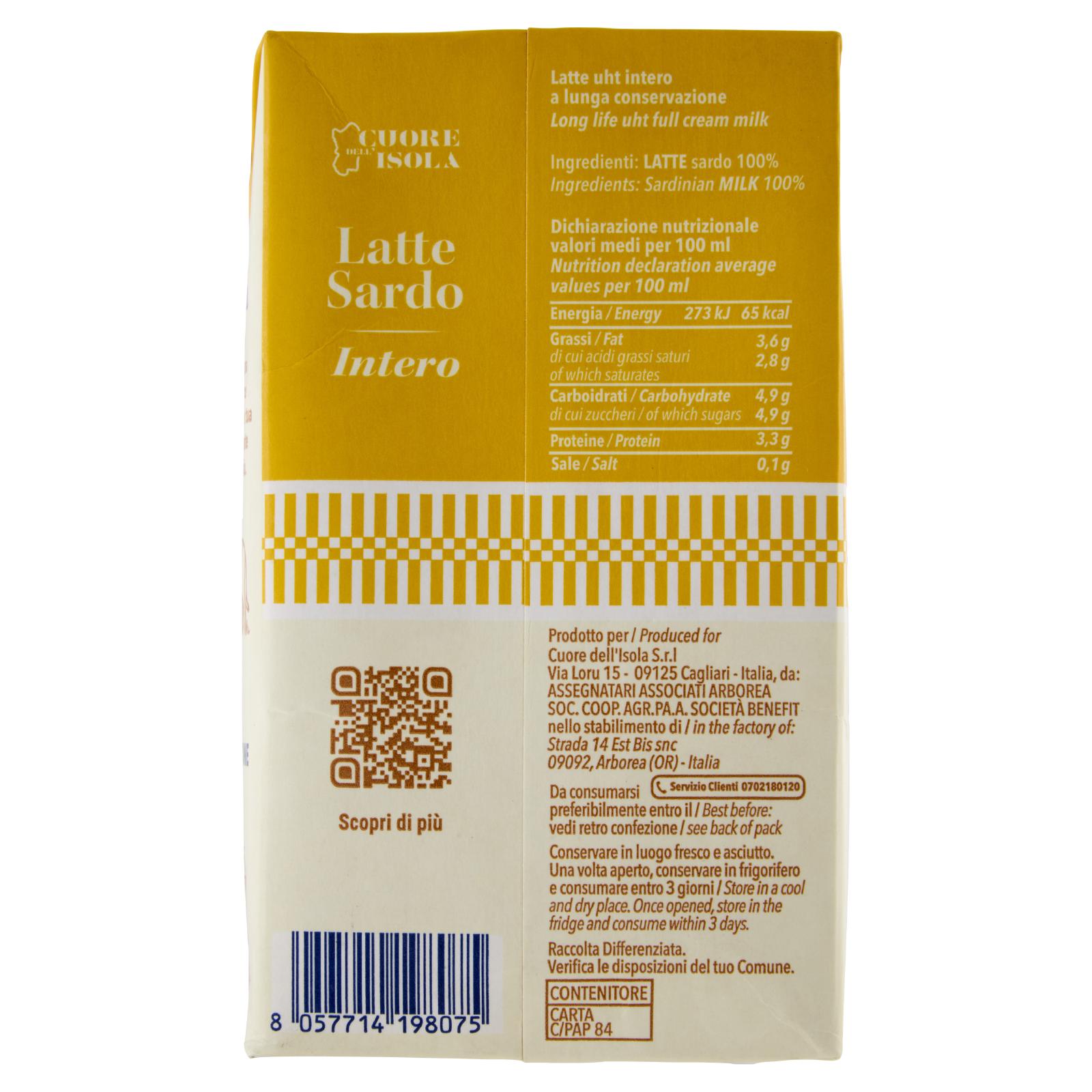 Cuore dell'Isola Latte Sardo Intero UHT 1 L