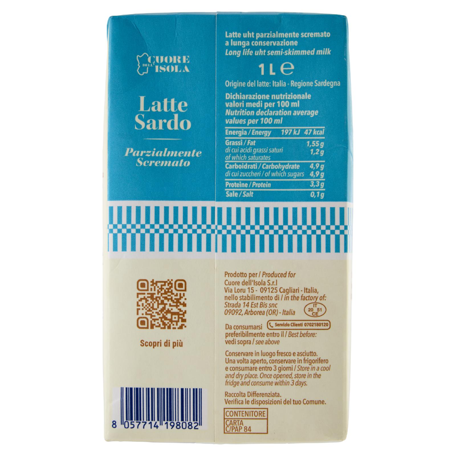 Cuore dell'Isola Latte Sardo Parzialmente Scremato UHT 1 L